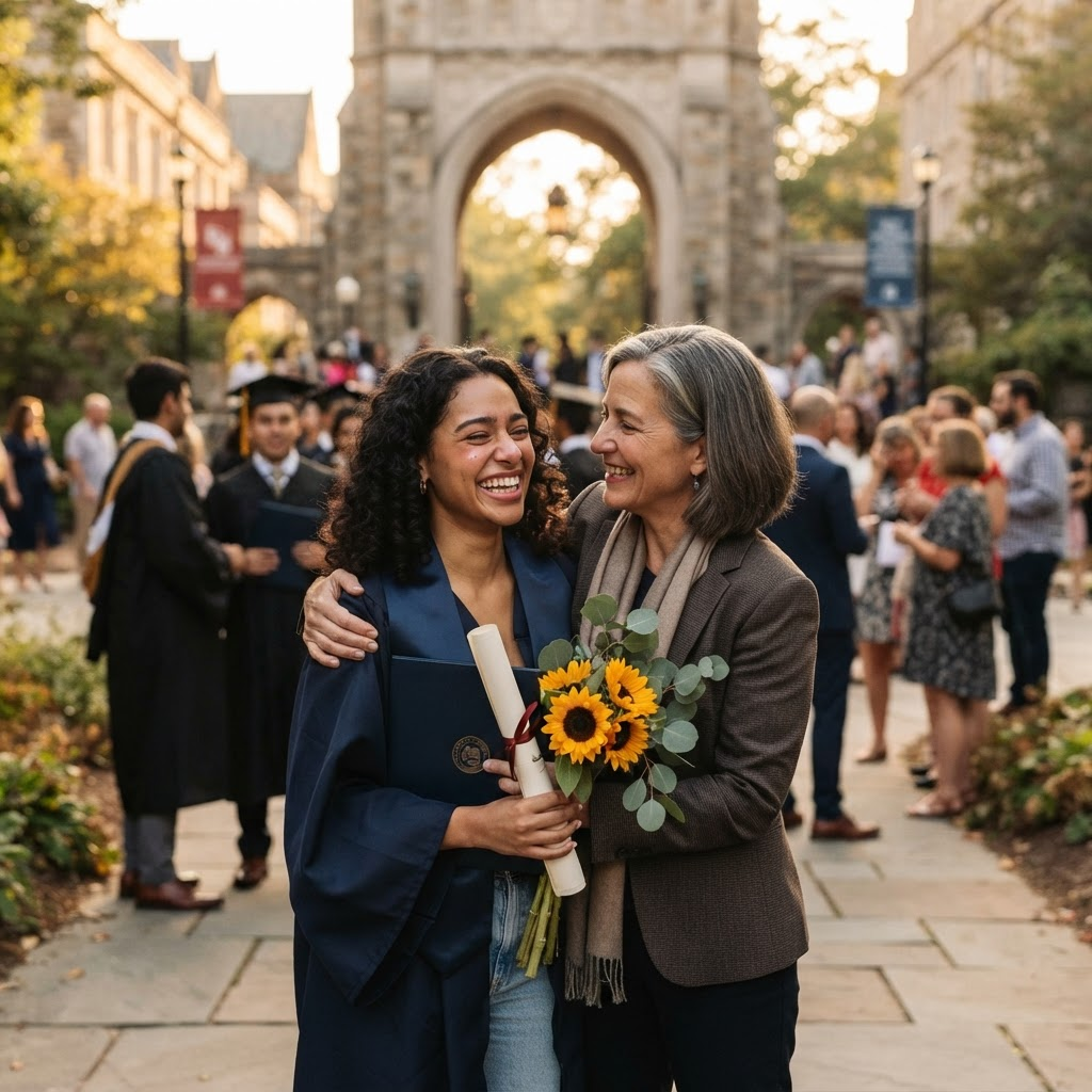 Student celebrating success with mentor